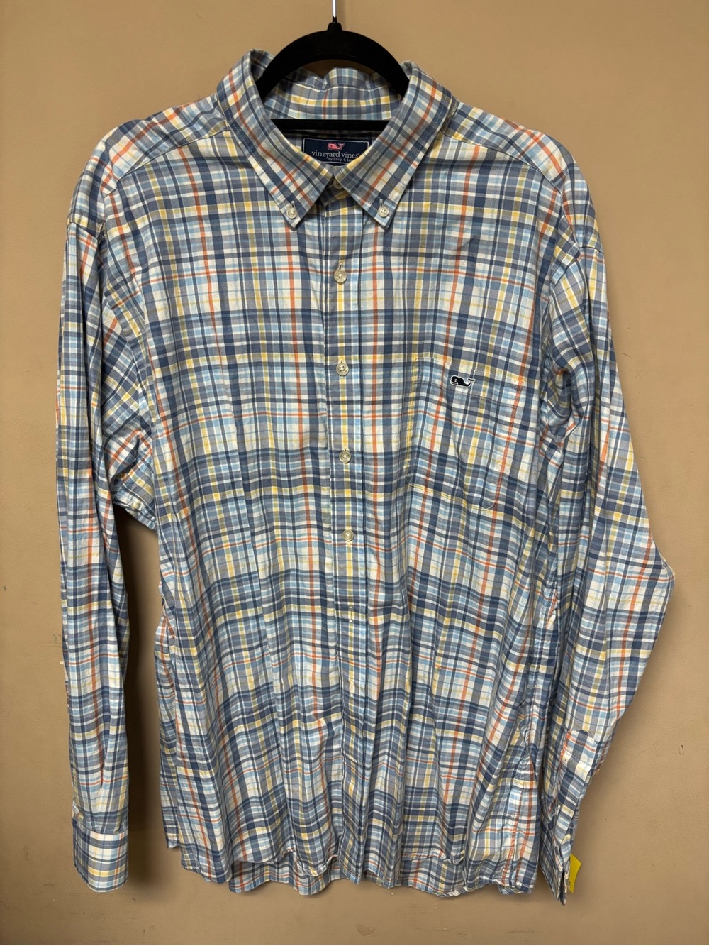 Vineyard Vines Men's Light Blue & Orange Plaid Button-Down Slim Fit Tucker Shirt